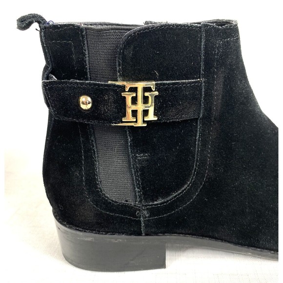 Tommy Hilfiger Women’s Bootie Black Size 10M Suede Boots Chelsea Gold Hardware - Picture 13 of 16